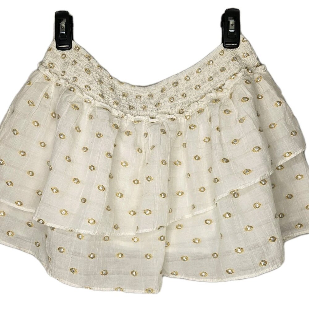 ZARA Women’s Tiered Smocked Mini Skirt with Metallic Thread Detail, Size Medium